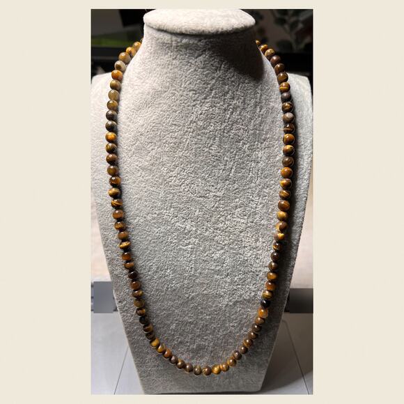 Tiger’s Eye Bead Necklace 20" w/ Silver-Tone Toggle - Picture 1 of 4
